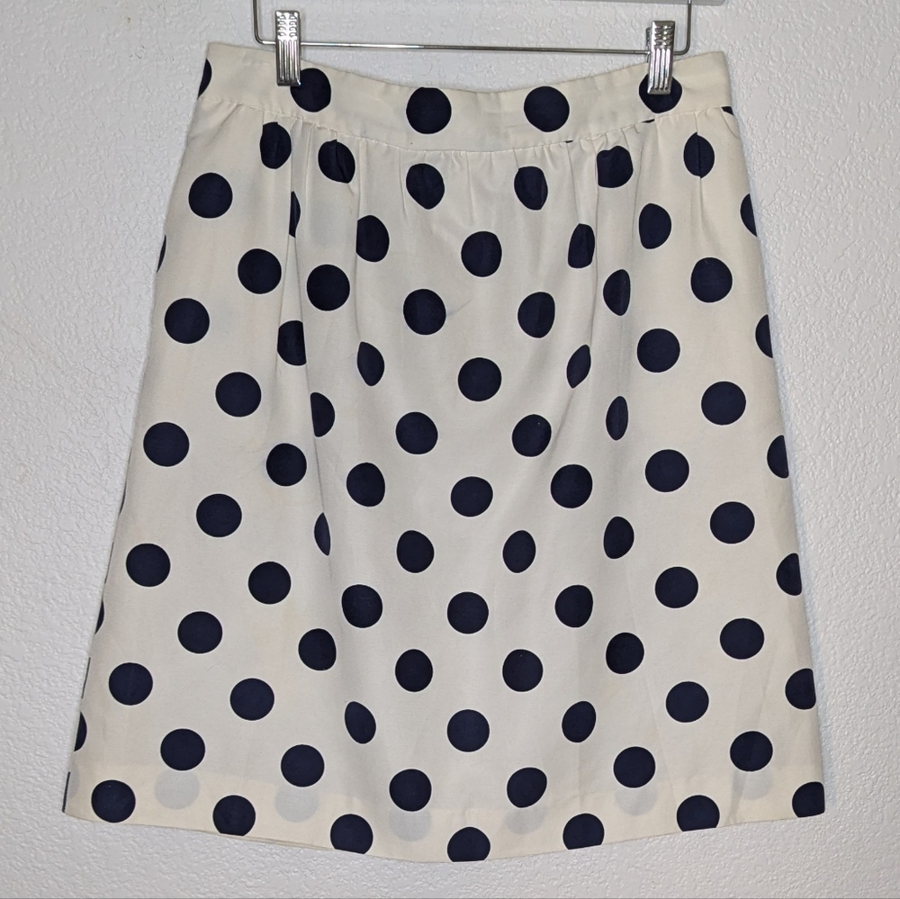 J. Crew Large Polka Dot Skirt Cream/Navy Silk Blend Size 10